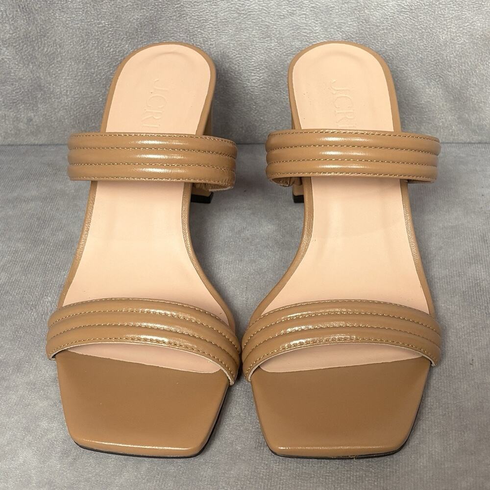 J Crew Tan Nude Leather Sandals Block Heel Size 7 Padded Two Strap Sand Castle